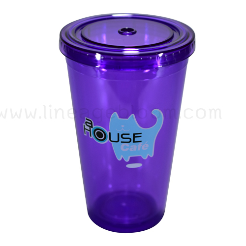 แก้วน้ำพลาสติกใส รุ่น SXS-001A45 สีม่วง สกรีนโลโก้ A House Café แก้วน้ำพลาสติกใส รุ่น SXS-001A45 สีม่วง สกรีนโลโก้ A House Café